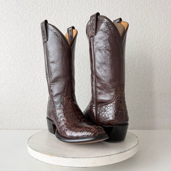 Rod Patrick Shoes - Rod Patrick Womens Cowboy Boots 9.5D Cowgirl Brown Shiny Nile Leather Round Toe